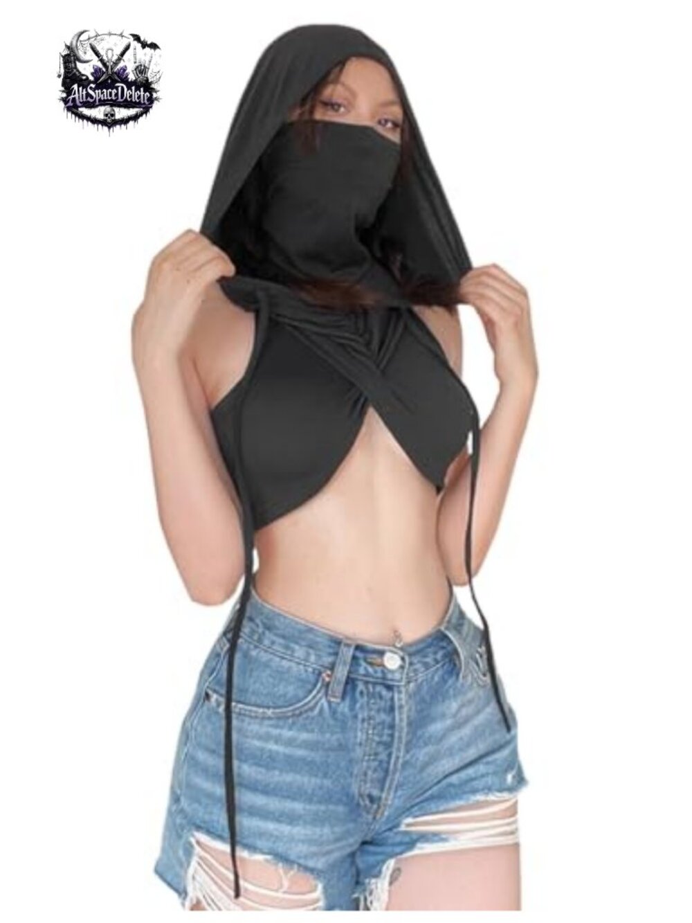 Hooded Crop Tank Top Sleeveless Slim Fit Y2K Streetwear Rave Festival